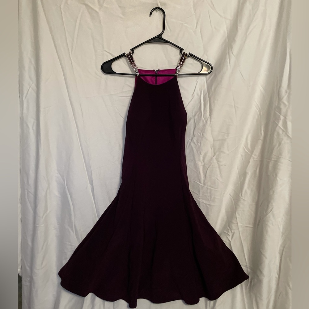 Gem Studded Sleeve Halter Skater Dress